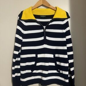 Ralph Lauren Navy and White Striped Sweater with Yellow Collar